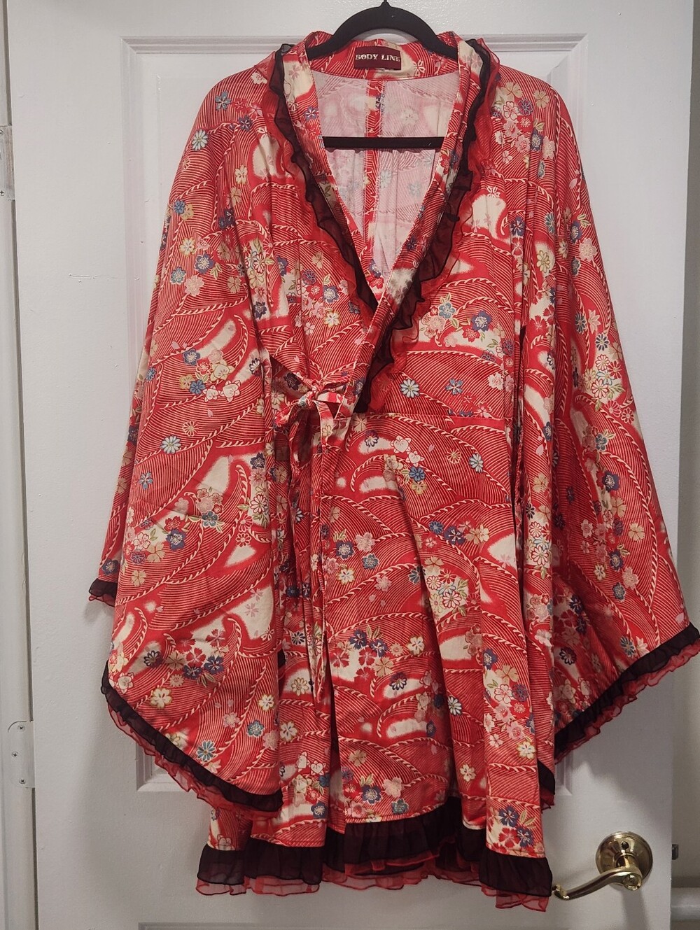 Bodyline Japanese Wa Lolita Red Floral Kimono Dress Ruffle Sleeve Cosplay